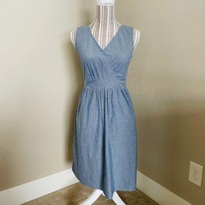 Outback Red chambray sleeveless faux wrap dress